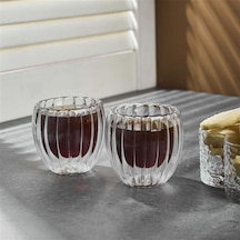Perottii Stripe Çift Cidarlı 2'li Espresso Bardağı - Şeffaf - 80 Ml Çok Renkli