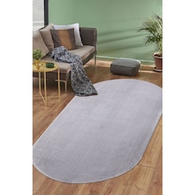 Dijidekor Peluş Halı Açık Gri Cool Yıkanabilir Oval Kesme Pos...