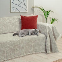 Purecot Premium Pamuklu Püsküllü Koltuk Örtüsü 180x220 Çift Taraflı Terletmez Kaymaz , Açık Kahve Açık Kahve