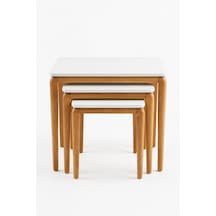 Ant Home Zigon Sehpa, 3'lü Yan Sehpa, Bohem Sehpa, %100 Doğal Ahşap, Salon Sehpa Ekru