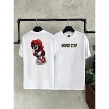 Flood Of Style Erkek Beyaz Never Stop Baskılı Bisiklet Yaka Tshirt