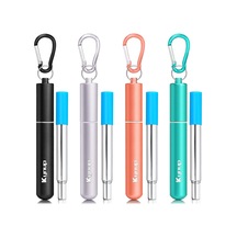 4'lü Tekrar Kullanılabilir Pipet Seti, Paslanmaz Çelik Pipet, Metal Pipet, Metal Kasalı, Anahtarlık, Temizleme Fır Diğer