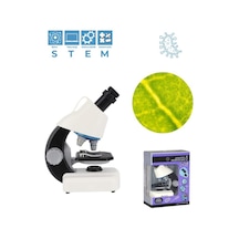Temel Beyaz Stem Mikroskop Seti 100x 400x 1200x Plastik Gövdeli Bilim Kiti