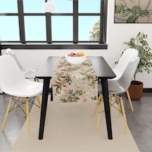 Colorful Leaves And Flowers Runner 140x45cm İnce Keten, Uluslararası Yıkama Ve Solmama Sertifikası Çok Renkli