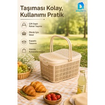 Jute Piknik Sepeti 26 L Çok Amaçlı Saklama Taşıma Sepeti Çamaşır Oyuncak Düzenleyici Bej