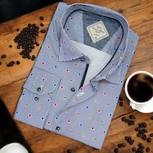 Pamuklu Poplin Mavi Uzun Kollu Likralı Erkek Gömlek Slim Fit Kalıp -9807 Mavi