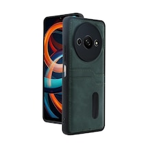 Xiaomi Redmi A3 4g Uyumlu Kılıf Sara Kartvizitli Deri Kılıf - Koyu Yeşil