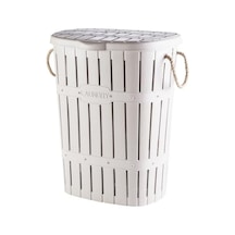 Hafif Plastik Bambu Halatlı Kirli Çamaşır Sepeti, 65 L Açık Bej