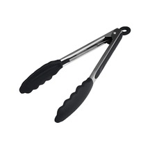 Silikon Uçlu Maşa 23 Cm Paslanmaz Metal Mangal Servis Kızartma Maşası Siyah