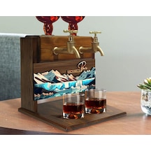 Bk Gift Kişiye Özel Kabartma Manzara Tasarımlı İsimli Çift Musluklu Doğal Ahşap İçki Standı-6, İçki Standı, Doğum Günü Hediyesi, Ev Hediyesi Bitmeyen1