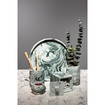 Betonmall 6 Parça Mermer Desenli Beton Wc Banyo Seti Takımı Sunum Tepsisi Diş Fırçalık Mumluk Pamukluk Yeşil