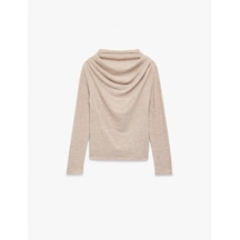 Koton Drape Detaylı Uzun Kollu Geniş Dik Yaka Tişört Bej 6wak50038uk Ekru