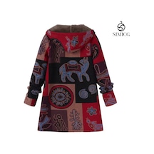 Pamuk Ve Keten Oracle Baskı Peluş Astarlı Kapşonlu Fermuarlı Kadın Kırmızı