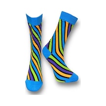 Me-vo Tekli Mavi Renkli Unisex Esnek Nem Alabilen Pamuklu Çizgili Soket Çorap Mavi