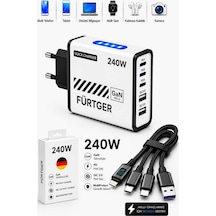 Fürtger German Frt-20w B 3 Type-c + 2 Usb-a Toplam 5 Çıkışlı + 20w Şarj Aleti + 4 Başlıklı Şarj Kablosu