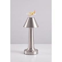 Chacha Home Pera Metal Led Masa Lambası 22x10 Cm - Lüks Dekoratif Abajur Ve Gece Lambası Gümüş