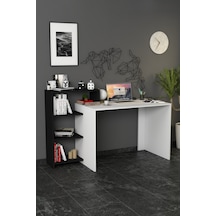 Moonlife Ahsen Kitaplıklı Çalışma Masası Beyaz Siyah Beyaz