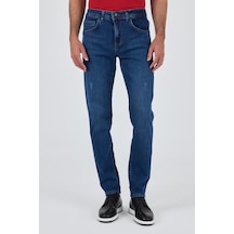 İmza Mavi Gabardin 5 Cep Düz Paça Casual Slim Fit Pamuklu Denim Pantolon 1023250150 Mavi
