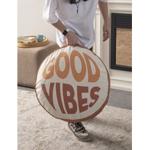 Good Vibes Yazılı Taşınabilir Dekoratif Yuvarlak Yer Minderi Puf