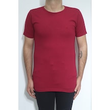 Santa Dmctekstil Erkek Düz Spor Kesim Dar Kalıp Bisiklet Yaka Basic T-shirt Bordo