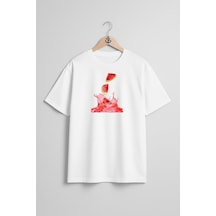 Bahriyeli Collection Oversize Karpuz Ferahlatıcı Göğüs Tasarımlı Unisex T-shirt Beyaz