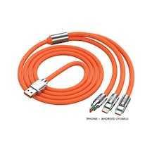 T-Max 3 In1 Süper Hızlı 120 W 6A Type-C + Micro USB + Lightning Şarj Kablosu Turuncu