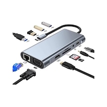 Plentiful Type-c Hub 11in1 Usbc 4k Hdmı,vga,usb3.0,ethernet,sd/tf Aux Macbook Pc Çoklayıcı Çevirici Dönüştürücü
