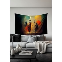 Renkli Silüetler Desenli Duvar Halısı Duvar Örtüsü Tapestry Süet Dokulu Kumaş