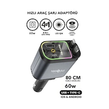 60 Watt Araç İçi Çakmaklık Süper Fast 4 Cihazı Aynı Anda Hızlı Şarj Led Tavan Aydınlatma 3.4a