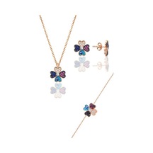 Gümüş Rose Mineli Yonca Modeli Üçlü Set