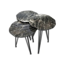 Zigon Osm Papatya Sehpa Parlak Siyah Mermer Metal Transmisyon Çel