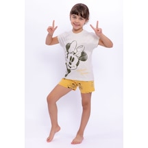 Minnie Mouse Lisanslı Kremmelanj Kız Çocuk Şort Takım 5274-28944 Bej Melanj