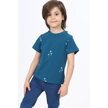 Toontoy Kids Toontoy Erkek Çocuk Baskılı Bisiklet Yaka Kısa Kollu Tişört Petrol Mavi