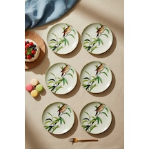 Grandora Kuş Desenli 20 Cm 6 Lı Pasta Ve Tatlı Tabağı Seti Yeşil Şık Seramik Sunum Tabakları Yeşil