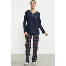 Sementa Düz Kombinli Ekose Pijama Takım - Lacivert Lacivert