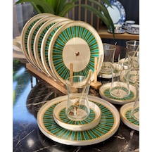 18 Parça Modern Piano Bird Green Pasta Çay Saati Seti-4347 Çok Renkli