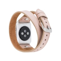 Bouletta Apple Uyumlu  Watch Deri Kordon 38-40-41mm Slim Double Tour ST NU1 Pembe