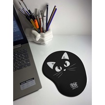 Lexroo Siyah Beyaz Kedi Baskılı Bilek Destekli Mouse Pad Standart