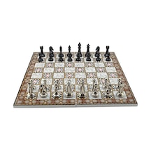 Gifthome Premium Black Metal Klasik Satranç Takımı Ve Katlanır Sedef Desenli Mdf Tahtası 43x43 Cm.