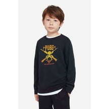 Tshirthane Pubg Kurukafa Sarı Baskılı Unisex Çocuk Siyah Sweatshirt Siyah