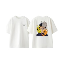 Thewert Obito Mask Anime Tasarım Sırt Baskılı Pamuk Beyaz Oversize T-shirt