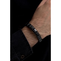 Erkek Bileklik - Doğal Hematit Taşlı Modern Tasarım Bileklik Siyah
