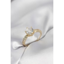 Zirkon Taşlı Tek Taş Model Gold Renk Kadın Yüzük Altın - Beyaz 78335500