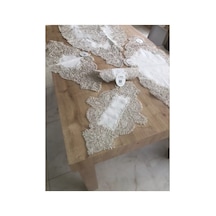 Salon Takımı Keten Angelika Çeyizlik Kreme Gold Runner Set 5 Parça Keten Ranır Masa Sehpa Konsol Örtüsü Bzckh1944 Çok Renkli