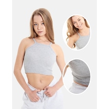 Alya Underwear Kaşkorse Dar Yaka Askılı Crop Gri Melanj