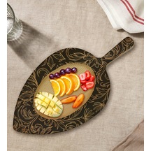 Bk Gift Retro Motif Tasarımlı Yaprak Şeklinde Doğal Ahşap Servis Ve Sunum Tabağı Model 18
