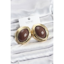 Pirinç Kahverengi Badem Model Vintage Gold Kadın Küpe - Tj-bkp11590 Altın