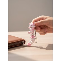 Kuyruklu Pembe Kedi Figürlü Hareketli Anahtarlık