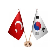 Masa Üstü Güney Kore Bayrağı Türk Bayrağı İkili Pirinç Direk Masa