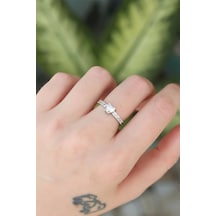 Pirinç Gümüş Renk Ayarlanabilir Zirkon Taşlı Minimal Kalp Yüzük Çok Renkli
